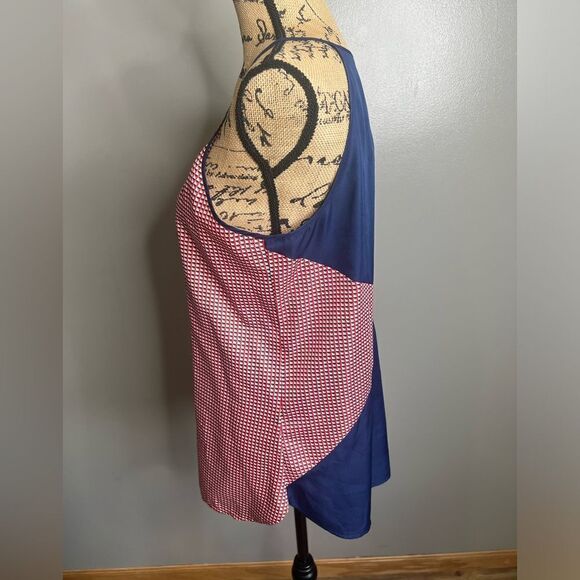 Ann Taylor factory top blouse size LP red white blue summer travel office - Picture 3 of 7